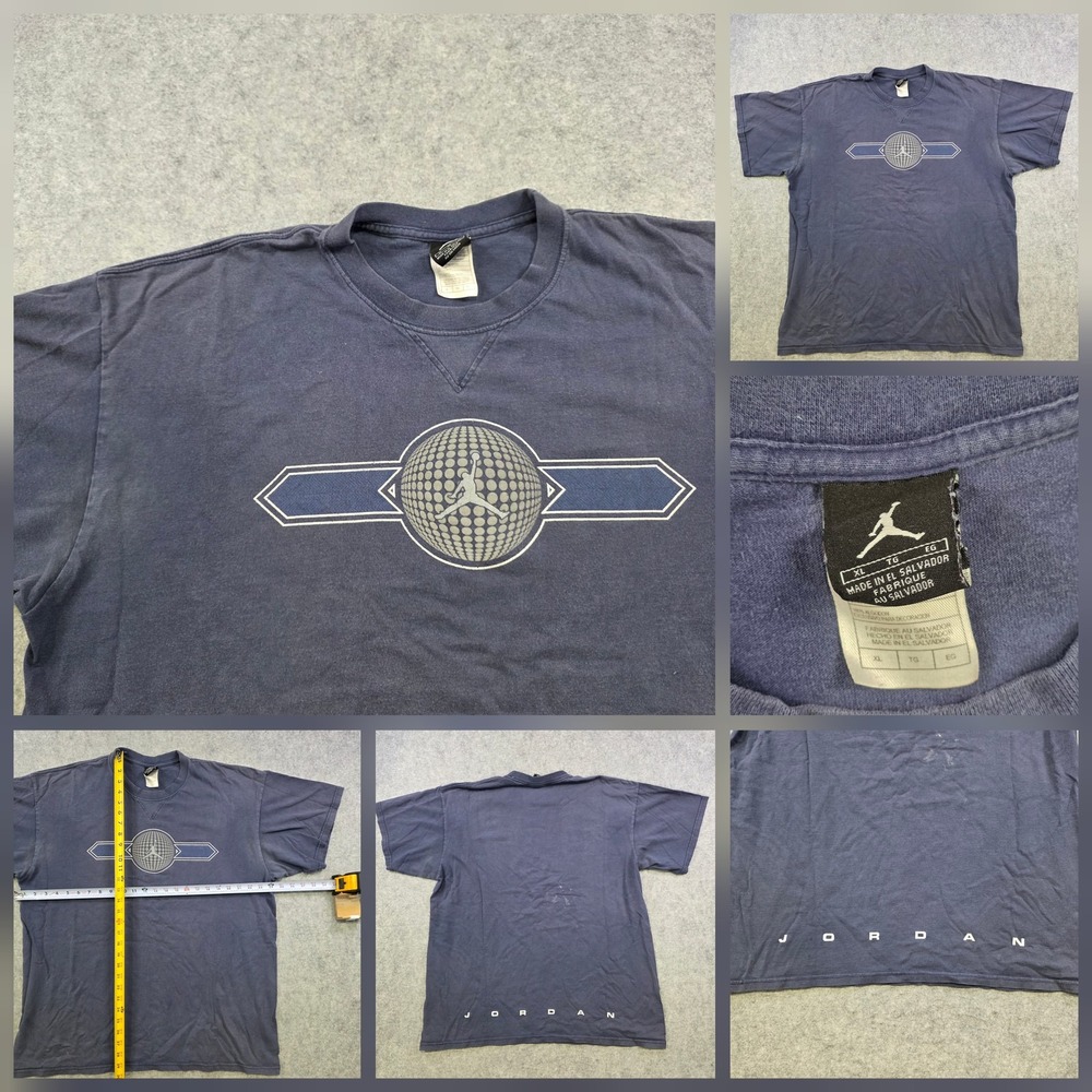 VTG Y2K Air Jordan T Shirt Mens XL Blue Jumpman Globe Graphic Tee Basketball